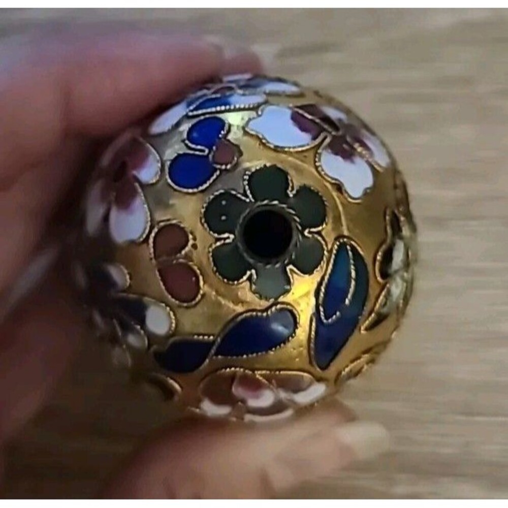 Vtg*Cloisonne Egg* Enameled Multicolored Jewel Tone Flowers Leaves - Picture 8 of 8